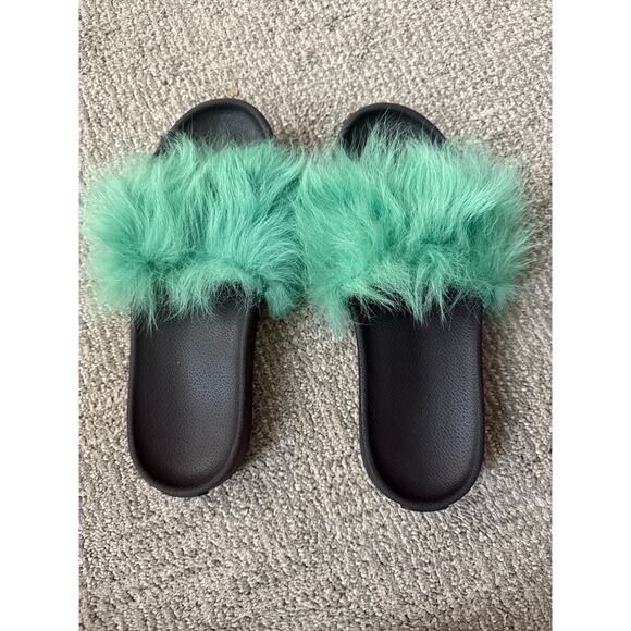 Ugg mint green fuzzier Sherpa lined slide sandals womens 7 - Picture 4 of 8